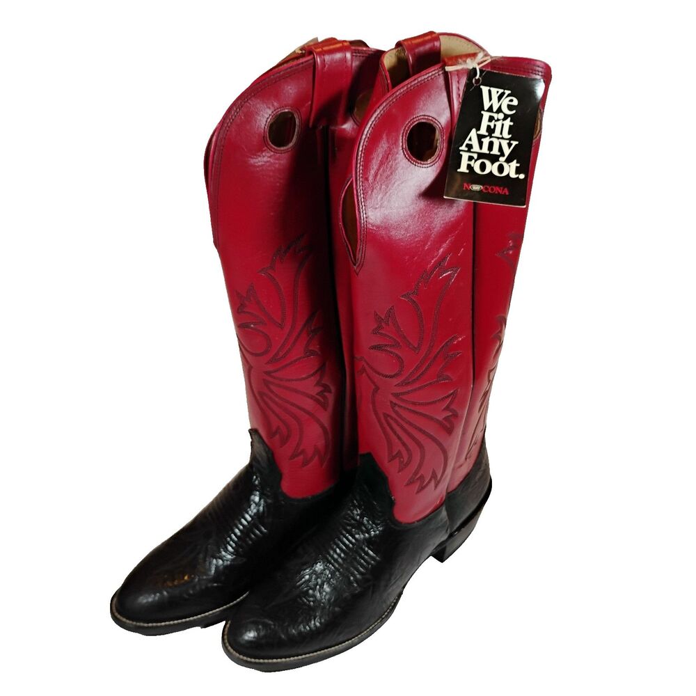 Nocona NOS Bullhide Red & Black Western Cowboy Boots Size 10 Model 6501 70 603